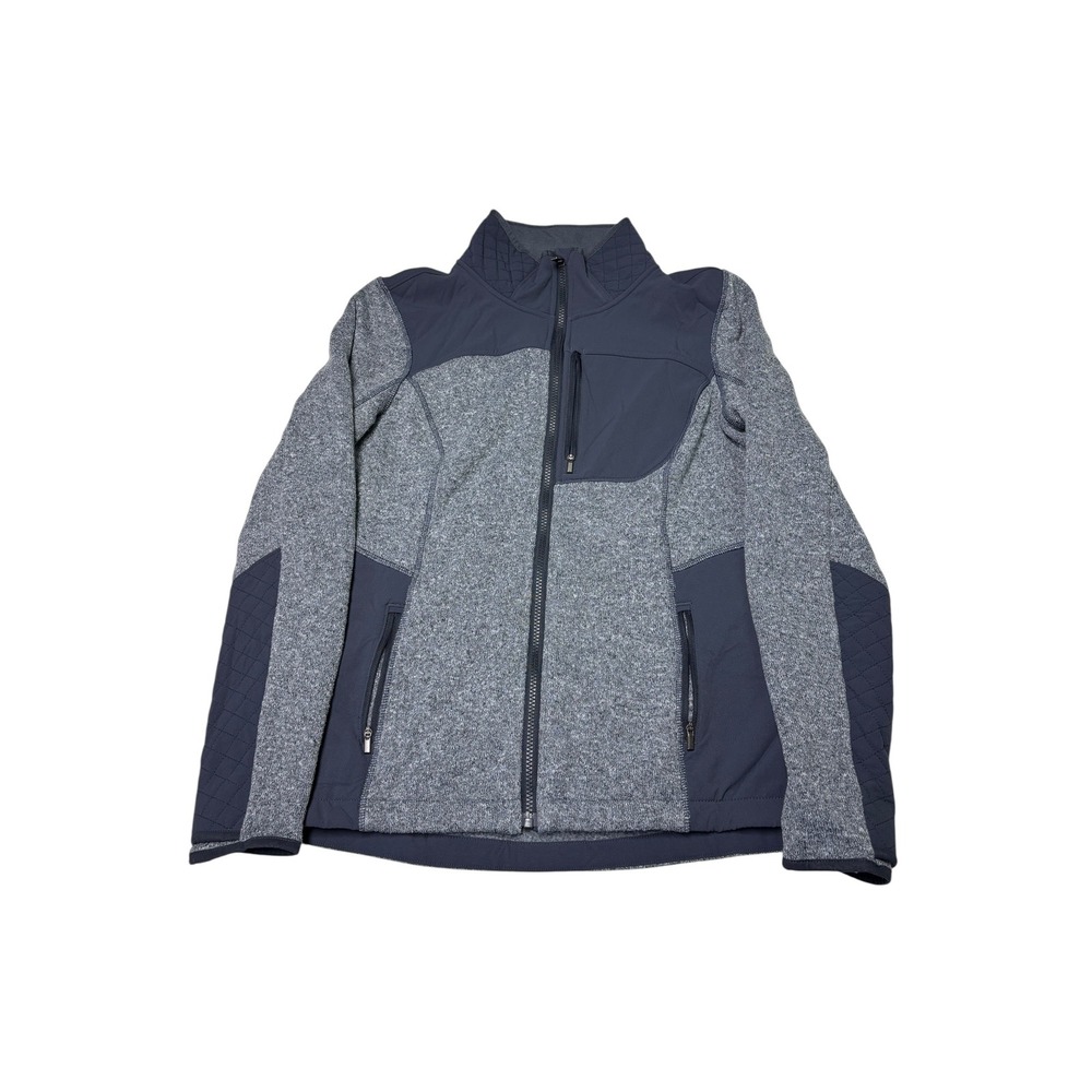 Athleta Womens Gray Navy Hybrid Full Zip Knit‎ Quilted Jacket Large RN 54023